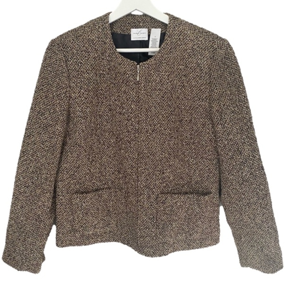 EMMA & JAMES Liz Claiborne Tweed Skirt and Jacket Suit Tan Black Women Size 8 - Picture 3 of 16